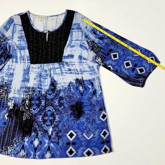 80s VTG Dress Barn Indigo Southwest Beaded Long Sleeve Pop Over Blouse (18/20) - Picture 11 of 11